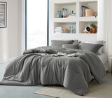 Machine Washable Dorm Bedding with Designer Grid Pattern River Stone Gray Twin Extra Long Comforter