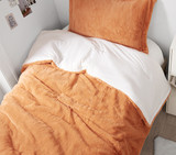 Designer Extra Long Twin Comforter Set Orange College Bedding Set Faux Fur Dorm Blanket
