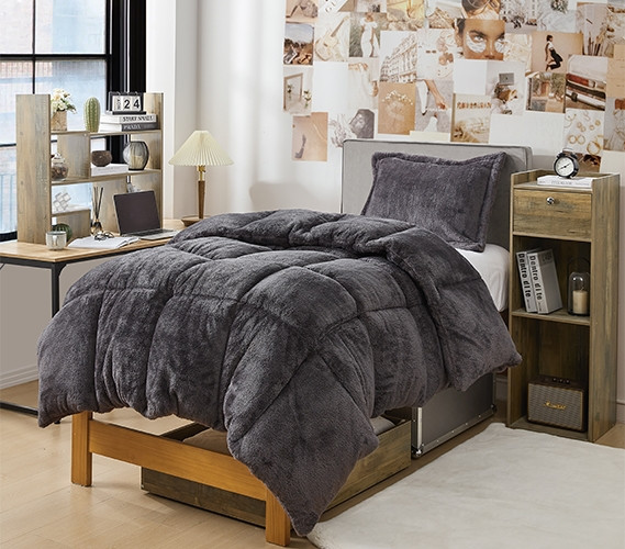 Gray Extra Long Twin Comforter Set Fluffy Bedding Blanket Cozy Dorm Room Bedding Essentials