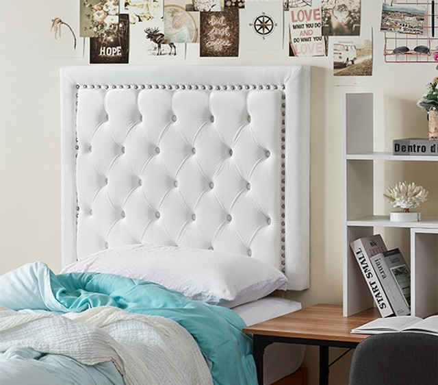 Neutral Dorm Room Decor White Velvet Tufted Headboard for College Extra Long Twin Bedding Neutral Dorm Room Decor White Velvet Tufted Headboard for College Extra Long Twin Bedding