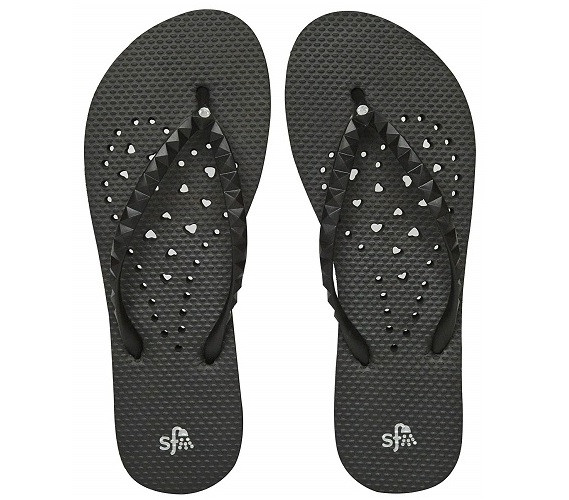 Showaflops - Women's Antimicrobial Shower Sandal - Black Hearts with Rhinestone