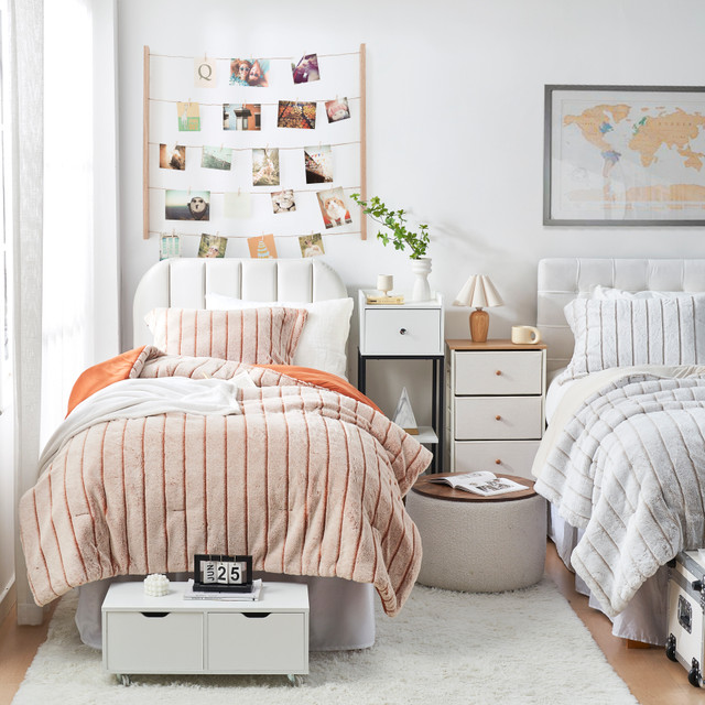 Striped Orange Dorm Bedding Set for Freshmen Dorm Room Microfiber Twin Extra Long Bedding Essentials Striped Orange Dorm Bedding Set for Freshmen Dorm Room Microfiber Twin Extra Long Bedding Essentials