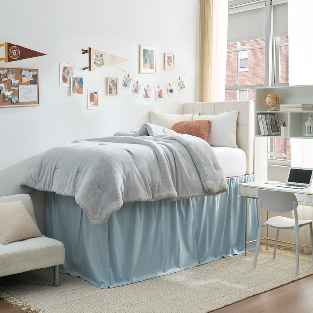 Cotton Dorm Bungee Bed Skirt 3 Panel Set - Faded Denim