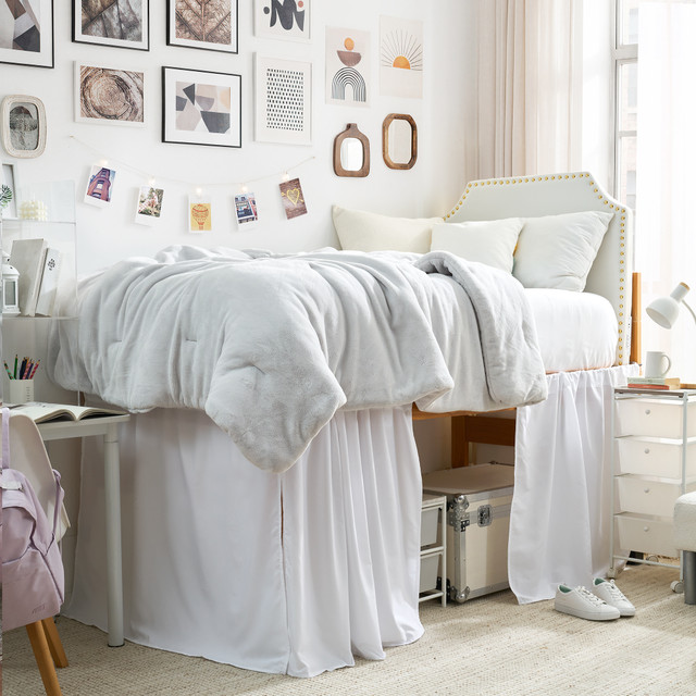 Cotton Dorm Bungee Bed Skirt 3 Panel Set - White