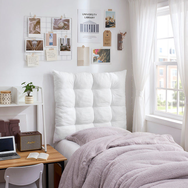 Rainha® - Puffy Tufted Tall College Headboard - White