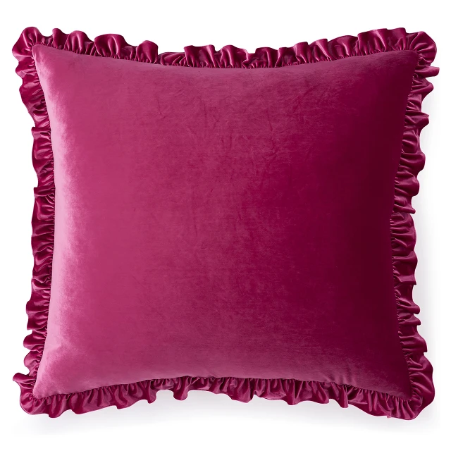 Rainha® Velvet Dutch Euro Pillow - With Ruffled Flange - Vibrant Pink