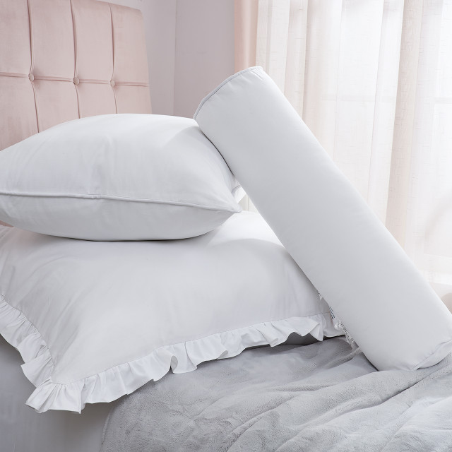 Rainha® Cotton Dutch Ruffled, Euro & Bolster Pillow Set - White