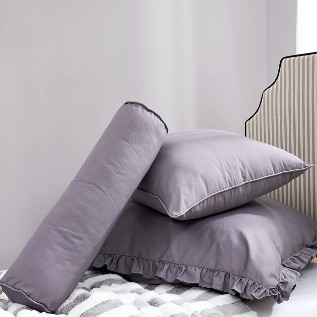 Rainha® Cotton Dutch Ruffled, Euro & Bolster Pillow Set - Taupe Gray