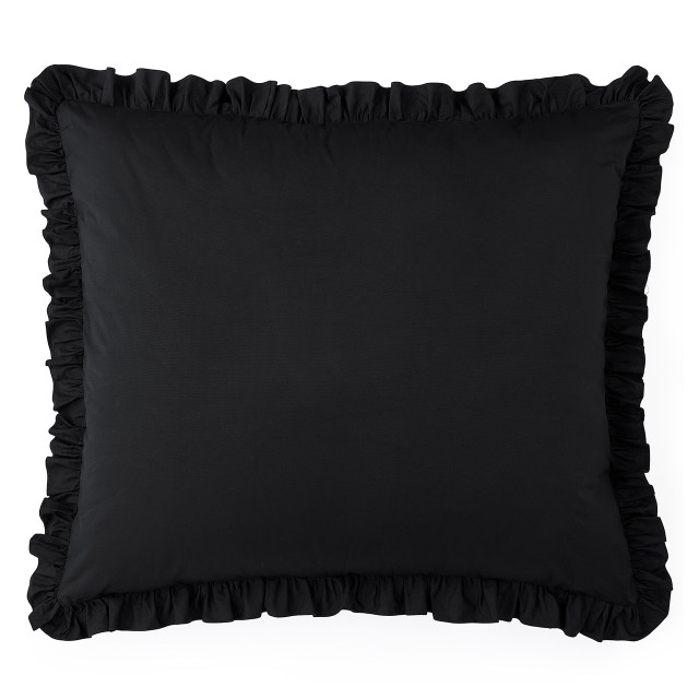Rainha® Cotton Dutch Euro Pillow - With Ruffled Flange - Black