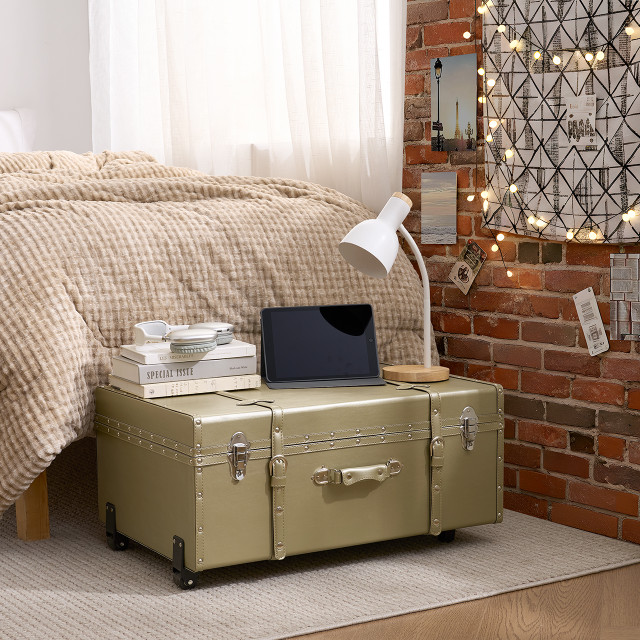 Metallic Storage Container College Footlocker with Wheels and Locks Dorm Storage Ideas