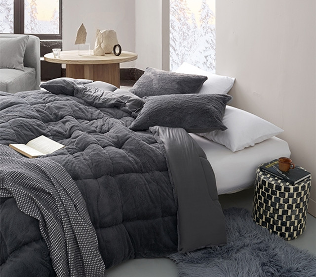 Microfiber and Plush Twin Extra Long Dorm Comforter Charcoal Gray College Bedding