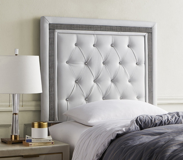 Tavira Allure College Dorm Headboard - Glacier Gray with Black Crystal Border Tavira Allure College Dorm Headboard - Glacier Gray with Black Crystal Border