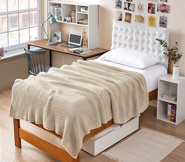Jumbo Chunky Knit Oversized Blanket College Throw Neutral Twin XL Bedding Beige Dorm Room Ideas