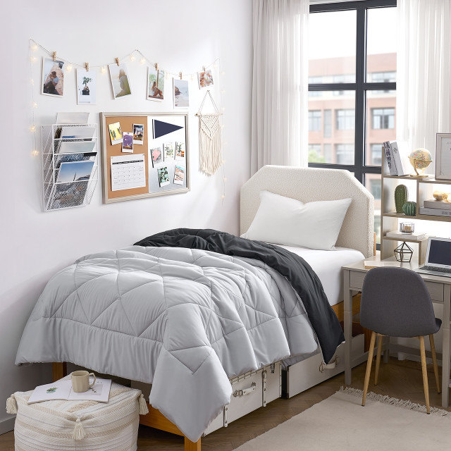 Gray and Black Dorm Bedding Essential Extra Long Twin Comforter Neutral Bedding for College