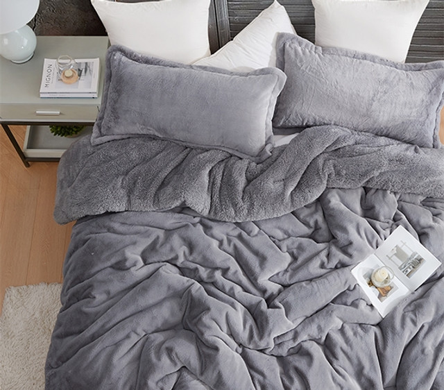 Extra Long Twin Gray Comforter Set Fluffy Faux Fur Bedding Neutral Dorm Decor Ideas College Essentials