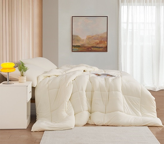 Beige Dorm Full XL Bedding Set Neutral Comforter with Pillow Shams Must Have College Essentials