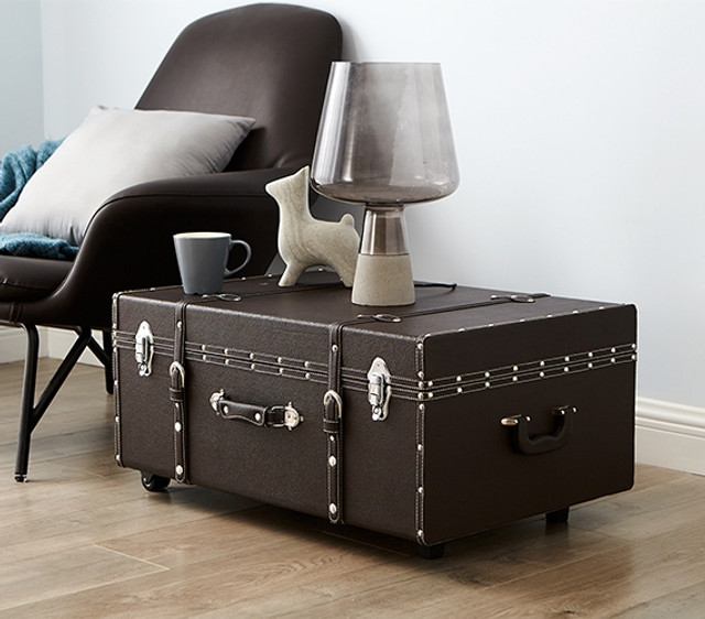 Durable Padlock Dorm Storage Trunk with Wheels Space Saving College Storage Ideas