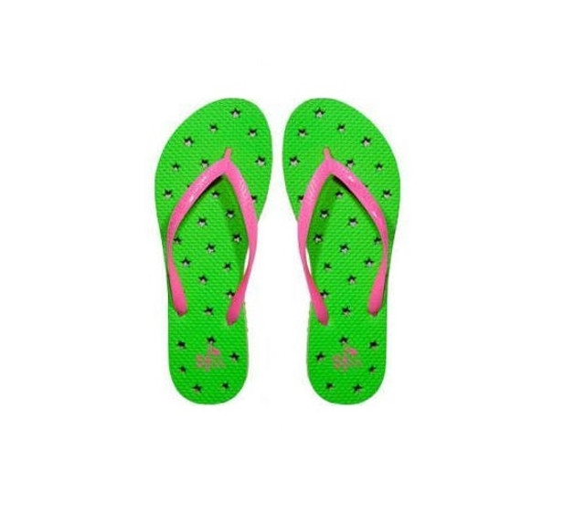 Showaflops - Women's Antimicrobial Shower Sandal - Lime/Hot Pink Stars Showaflops - Women's Antimicrobial Shower Sandal - Lime/Hot Pink Stars