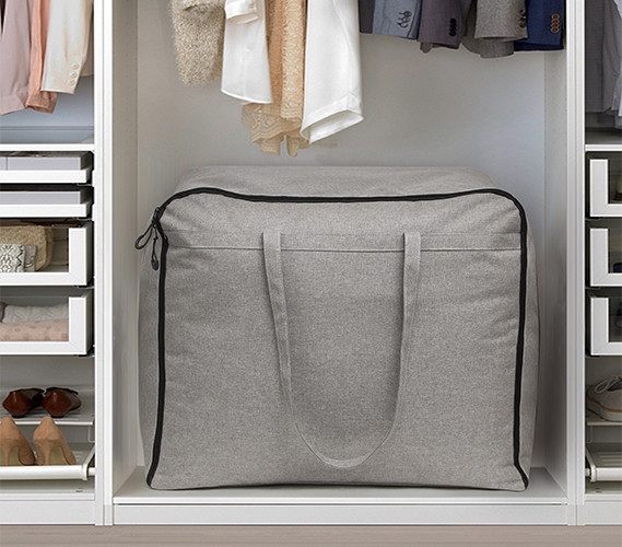 Zipper Tote Dorm Room Organization Space Saving Bedding Storage Bin Dark Gray Moving Bag with Carrying Handles and Clear Window