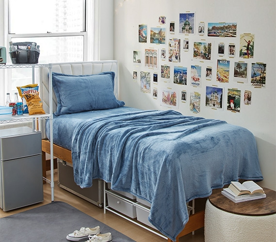 Light Blue Dorm Bedding - Me Sooo Comfy Twin XL Sheet Set - Smoke