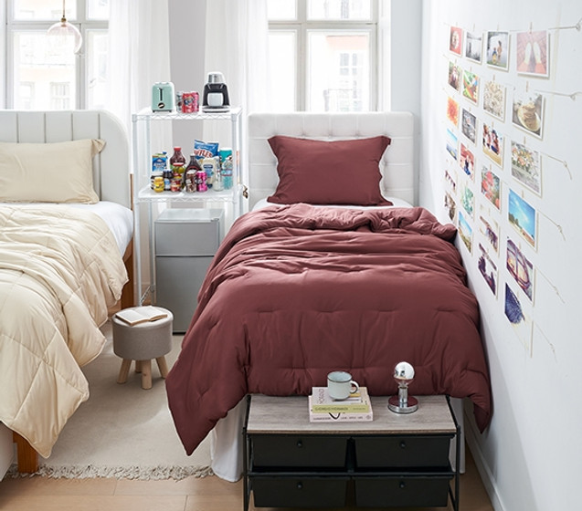 DArk Red Dorm Decor College Apartment Checklist Extra Long Twin Comforter Set Cooling Bedding with Bamboo Pillow Cases