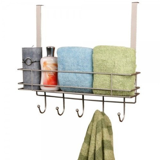 Satin Nickel Basket with Hooks- Over the Door College Organizer