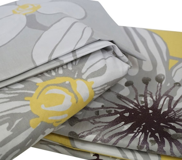 Beautiful Buttercup Haze Cotton Yellow and Gray XL Twin Sheet Set with Floral Design