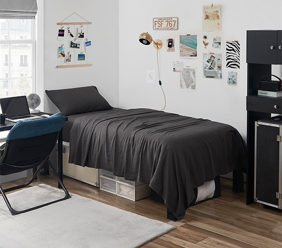 Designer Dorm Bedding Essentials - Bamboo Linen Faded Black Twin