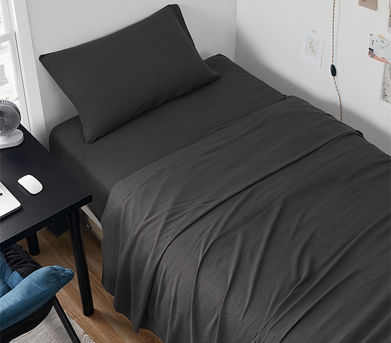 Designer Dorm Bedding Essentials - Bamboo Linen Faded Black Twin