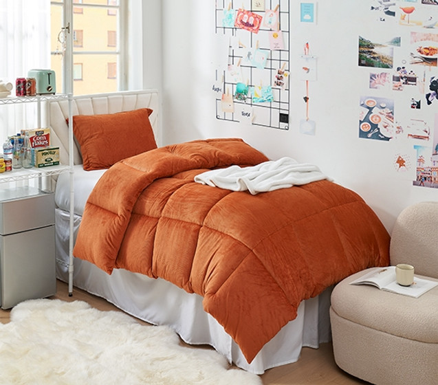 Orange  Extra Long Twin Fleece Comforter Set Dorm Decor Cozy College Bedding Essentials