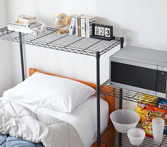 Space Saving Organization Hacks for Dorm Room Setup College Apartment Furniture Over the Fridge Storage Rack Adjustable Height Shelf