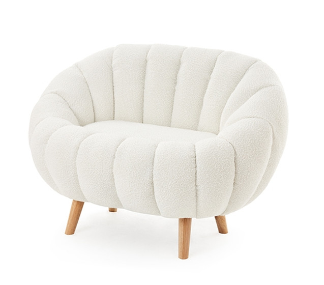 Boucle Upholstered Chair Comfortable Dorm Seating Tufted White Couch Mini Sofa