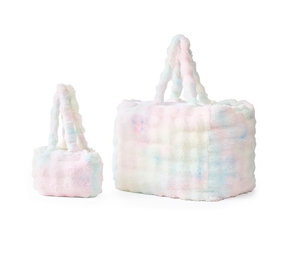 Rainbow Faux Fur Tote Bag - Fluffy Oversized Purse - Designer