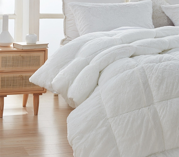 Off White Full XL Comforter Guys Dorm Room Essentials Neutral Bedding for College Student Supplies