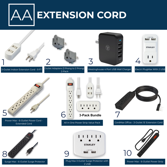 Dorm Desk Supplies Gifts for High School Graduates going to College Student Must Haves Surge Protector Multi Outlet Grounded Power Strip Extension Cord