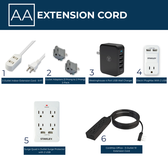 Dorm Desk Supplies Gifts for High School Graduates going to College Student Must Haves Surge Protector Multi Outlet Grounded Power Strip Extension Cord