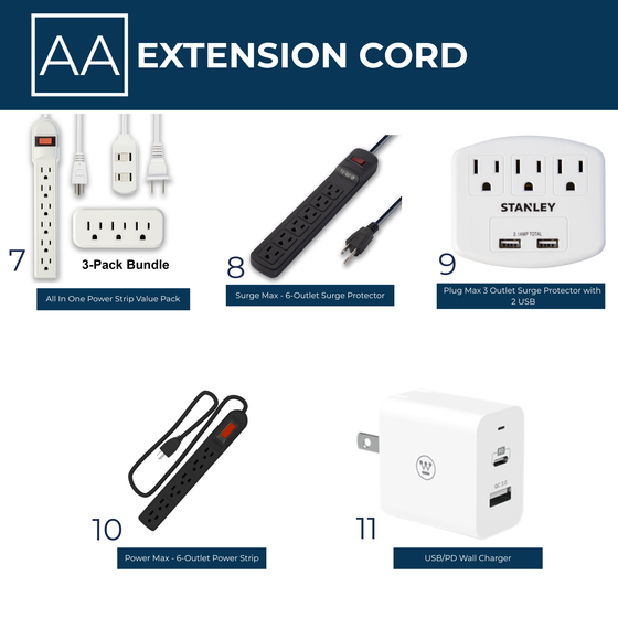 Dorm Desk Supplies Gifts for High School Graduates going to College Student Must Haves Surge Protector Multi Outlet Grounded Power Strip Extension Cord
