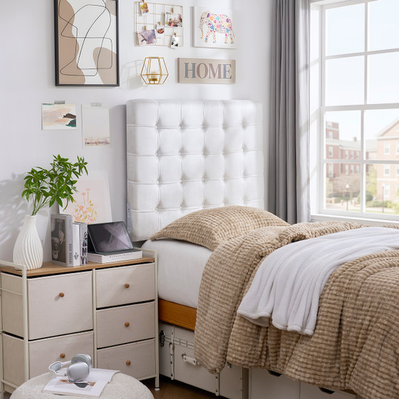 Tavira Allure® College Dorm Outlet Headboard with Legs - Ribbon Tufted - Velvety White