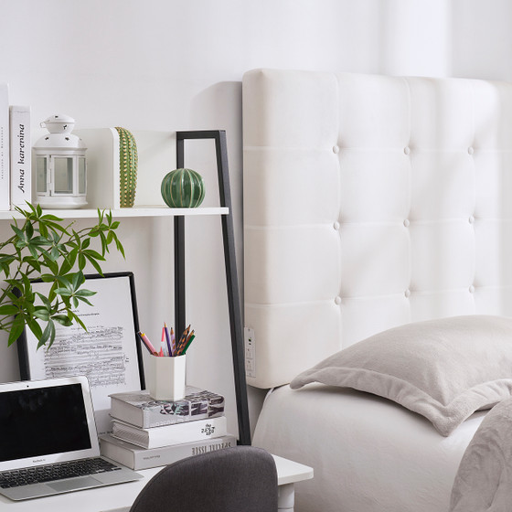 Villa Classic Tufted Plush Outlet Headboard with Legs - White