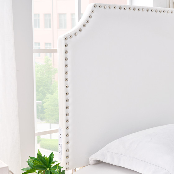 Bevel Tacked Plush Outlet Headboard with Legs - White