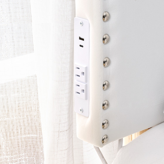 Bevel Tacked Plush Outlet Headboard with Legs - White