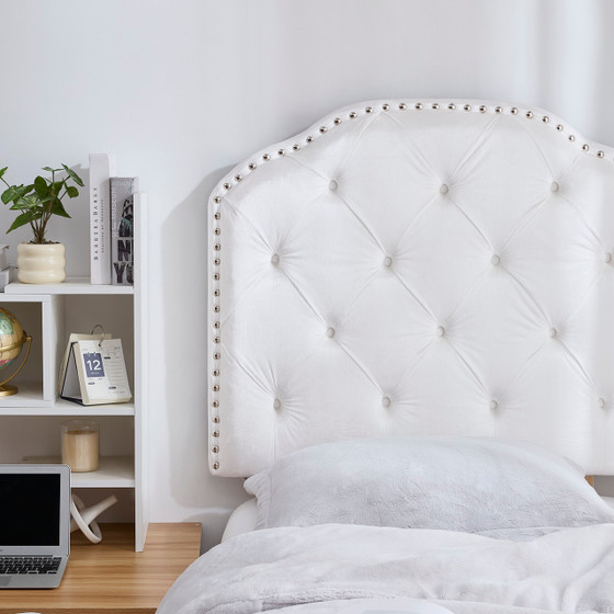 Tavira Allure® College Dorm Outlet Headboard with Legs - Bevel Tufted Rivet - White