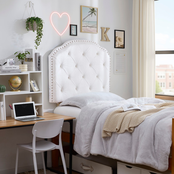Tavira Allure® College Dorm Outlet Headboard with Legs - Bevel Tufted Rivet - White