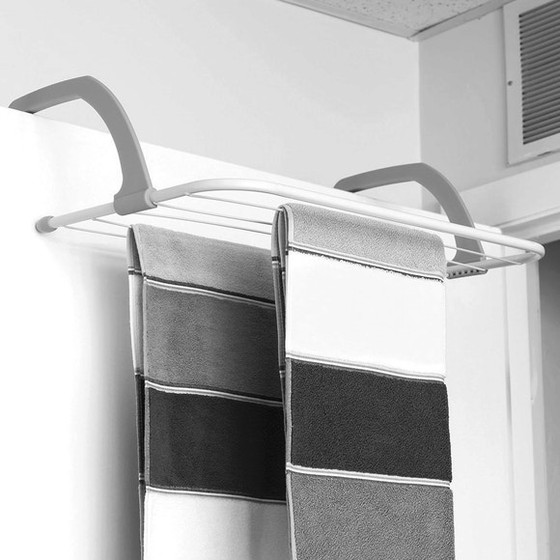 Studio Apartment Essentials Laundry Drying Rack Clothes Dorm Room Setup Space Saving Back of Door Organizer Bars for Towel Hanging
