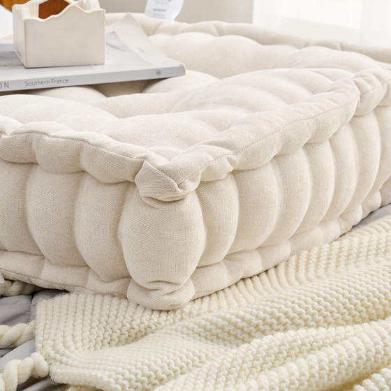 Oversized Floor Pouf Extra Large Cushion Beige Dorm Room Decor College Seating Pillow