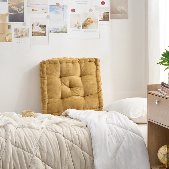 Cute Boho Aesthetic Modern Small Apartment Setup Extra Large Floor Cushion Tufted Seating Pouf Neutral Dorm Room Decor