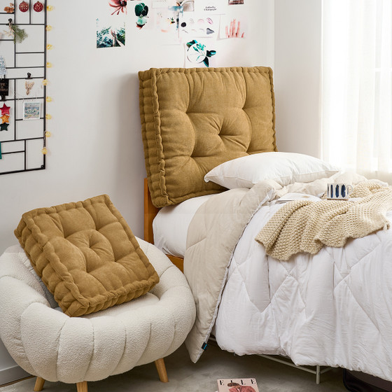 College Backrest Pillow Free Standing Headboard Cushion Tufted Beige Twin XL Dorm Bedding Accessories