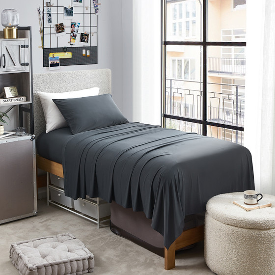 College Bed Essentials Neutral Black  Dorm Room Decor Extra Long Twin Bedding Cooling Sheets