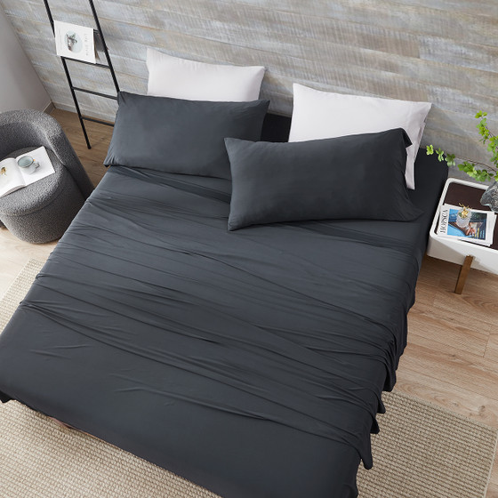 High Quality Dorm Essentials Black Cooling Sheets Extra Long Full Deep Pocket Sheet Set Hot Sleepers Breathable Bedding