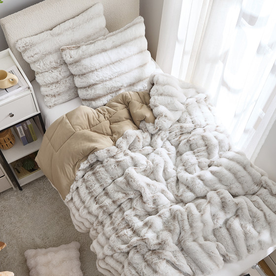 Oversized Fluffy Bedding for College Apartment Essentials Checklist for Girls Dorm Room Decor Neutral  Brown Twin Extra Long Comforter Set